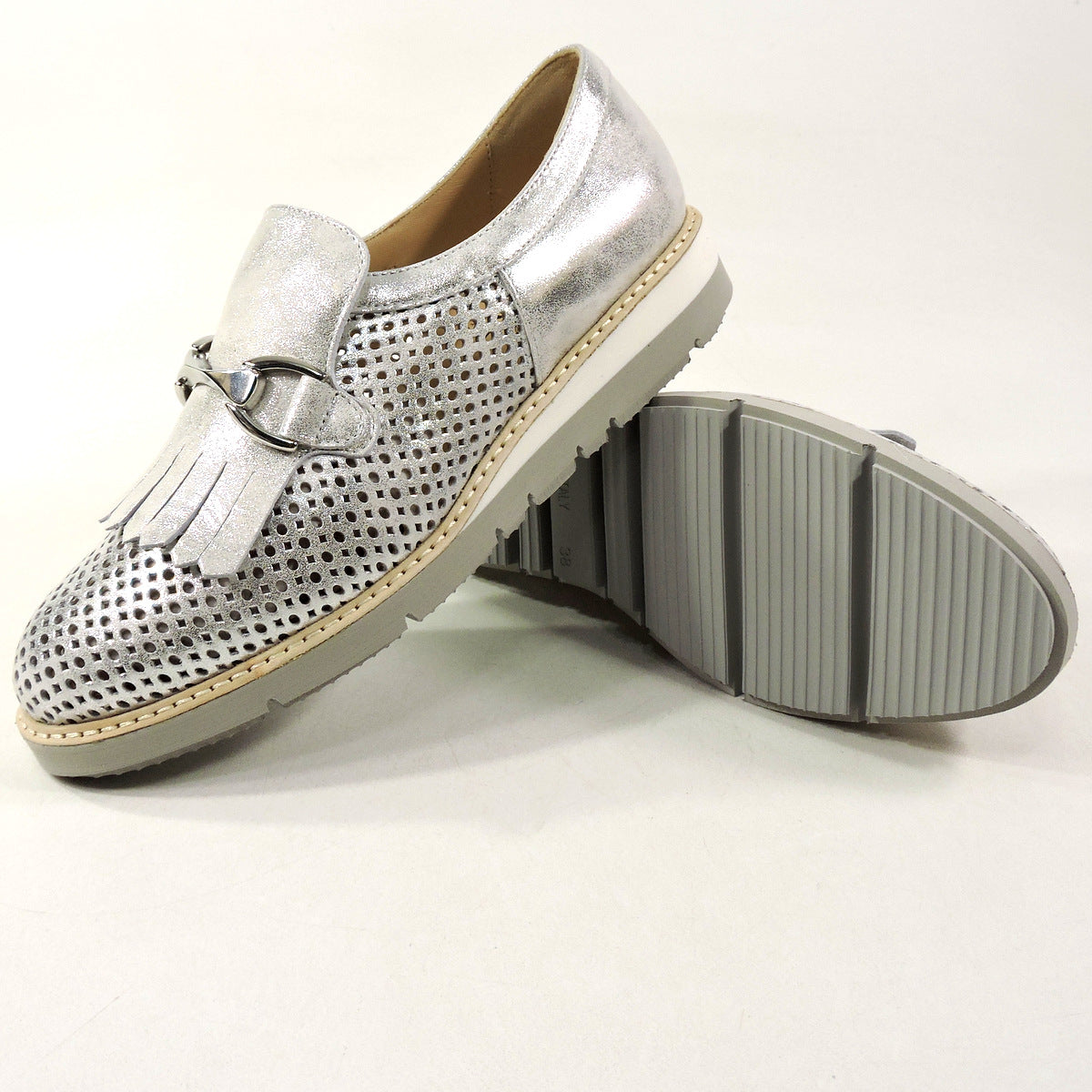 DONNA SOFT 🇮🇹WOMEN'S SILVER SOFT LEATHER COMFORT SUMMER LOAFERS