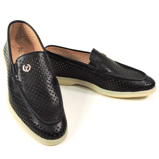 POLLINI 🇮🇹 WOMEN'S BLACK LEATHER COMFORT SUMMER LOAFERS