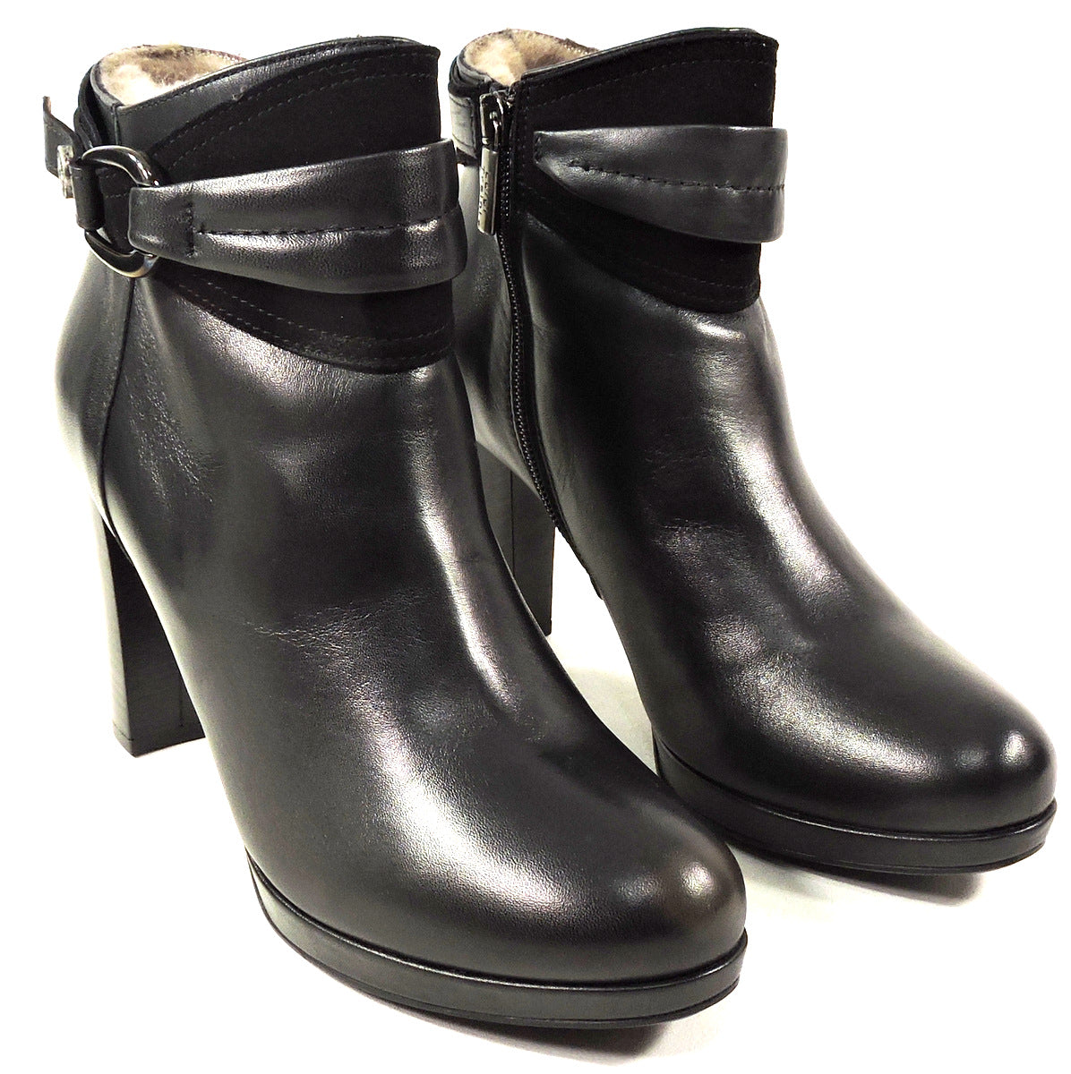 LUIGI TRAINI 🇮🇹 WOMEN'S BLACK SOFTT LEATHER WINTER MONTONE ANKLE BOOTIE