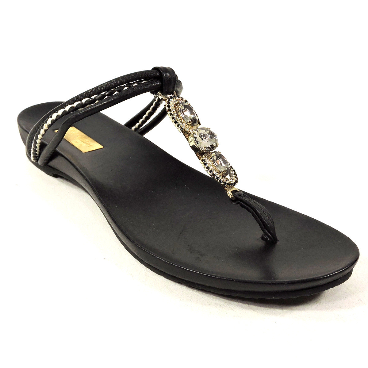 BALDININI 🇮🇹 WOMEN'S BLACK LEATHER FLAT SUMMER SANDALS