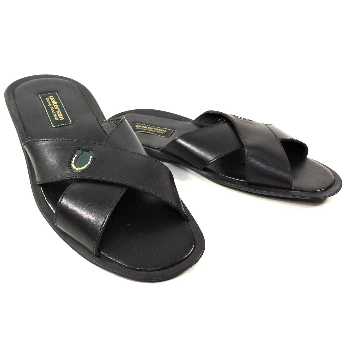 PAKERSON 🇮🇹 MEN'S BLACK LEATHER COMFORT FLAT SUMMER SANDALS