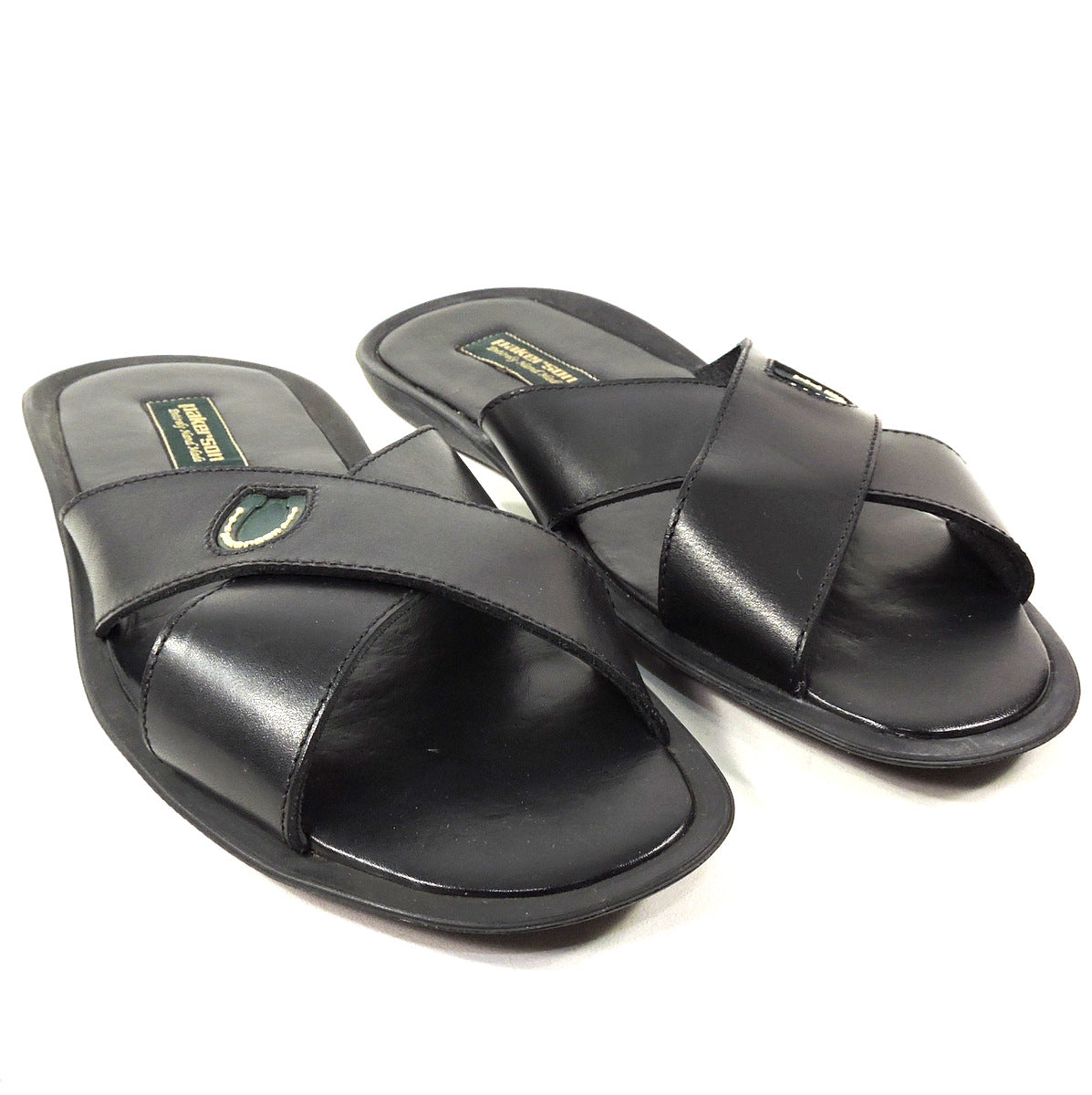 PAKERSON 🇮🇹 MEN'S BLACK LEATHER COMFORT FLAT SUMMER SANDALS