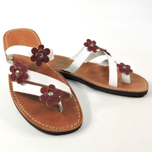 LUIGI TRAINI 🇮🇹 WOMEN'S WHITE SOFT LEATHER FLAT SUMMER SANDALS