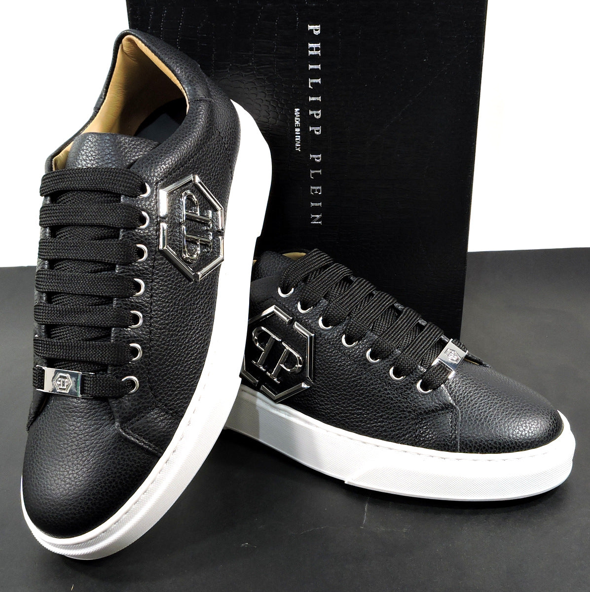 PHILIPP PLEIN MEN S BLACK LEATHER COMFORT FASHION SNEAKERS