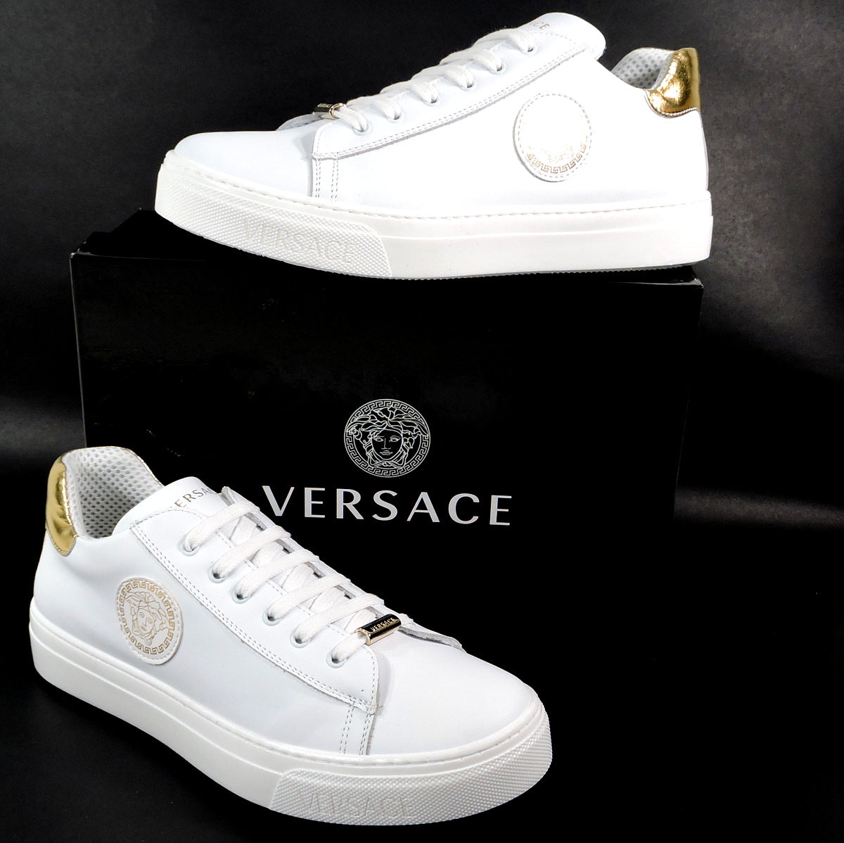 VERSACE 🇮🇹 WOMEN'S WHITE LEATHER COMFORT FASHION SNEAKERS