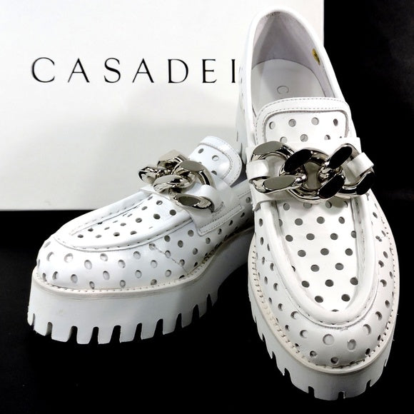CASADEI 🇮🇹 WOMEN'S WHITE LEATHER COMFORT SUMMER LOAFERS BOUTIQUE